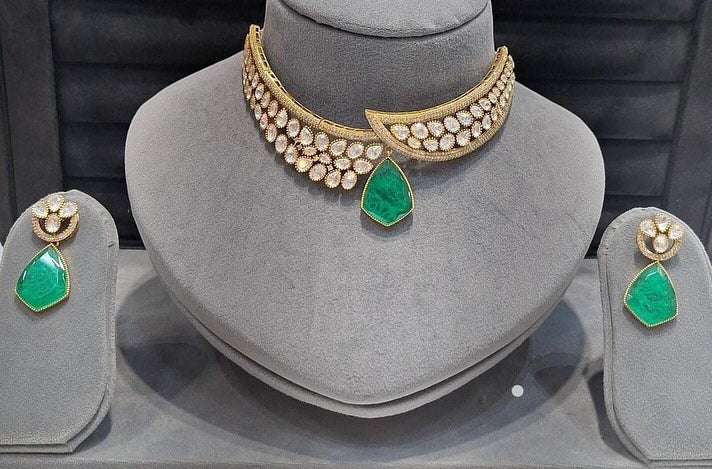 Polki Hasli Necklace with Doublet & Moissanite Stones – Crafted in Brass by Mercy Jewels