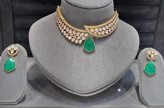 Polki Hasli Necklace with Doublet & Moissanite Stones – Crafted in Brass by Mercy Jewels