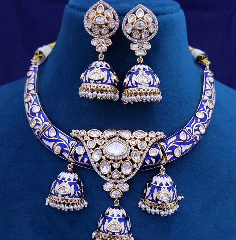 Meenakari Hasli Necklace & Jhumki Earrings – Artistic Traditional Jewelry by Mercy Jewels