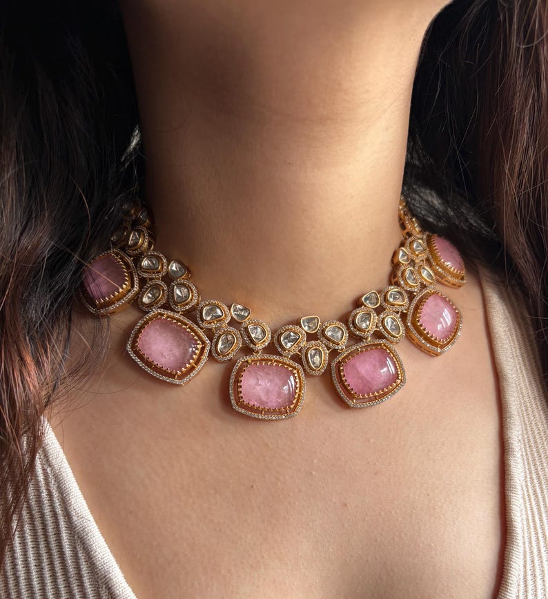Victorian Doublet Polki Necklace in Brass – Royal Elegance with Timeless Craftsmanship