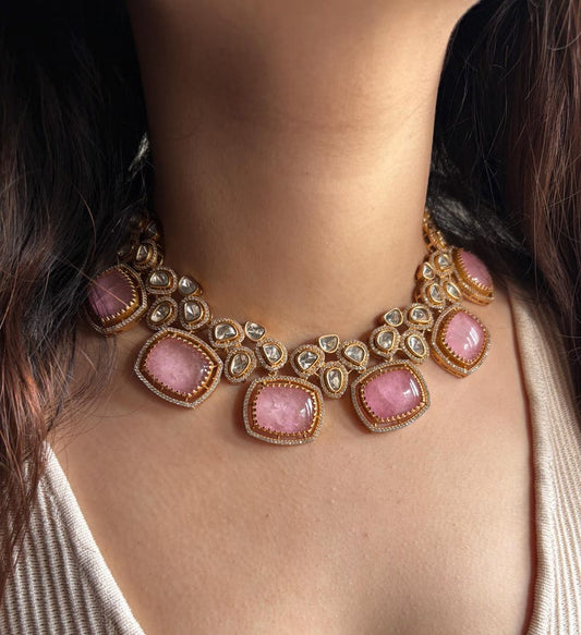 Victorian Doublet Polki Necklace in Brass – Royal Elegance with Timeless Craftsmanship