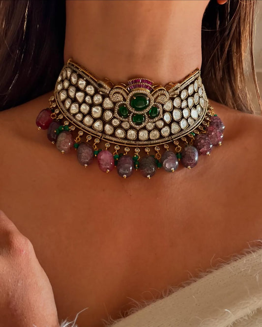 Moissanite Choker Necklace – Elegant Brass Design by Mercy Jewels