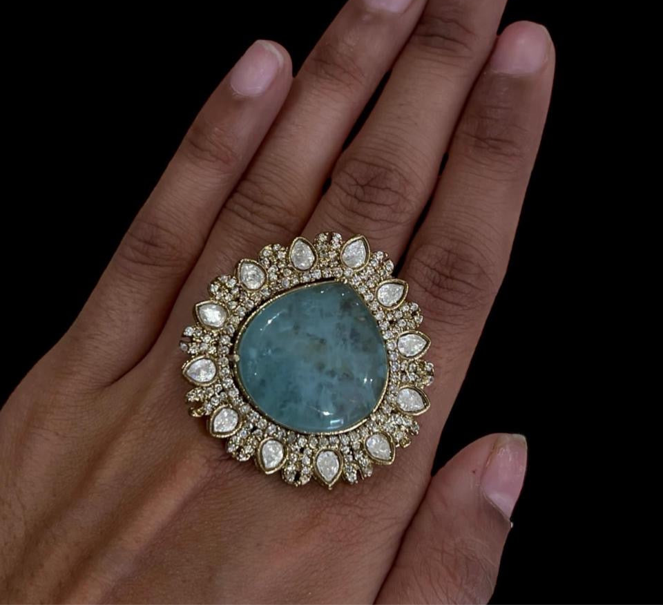 Victorian Double Polki Ring in Brass – Timeless Elegance in Antique Finish