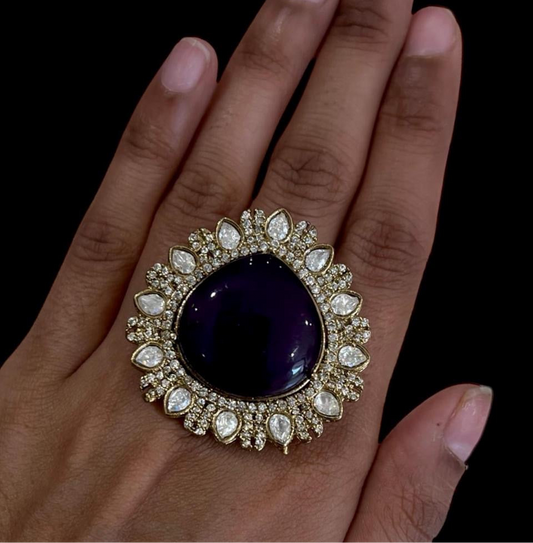 Victorian Double Polki Ring in Brass – Timeless Elegance in Antique Finish