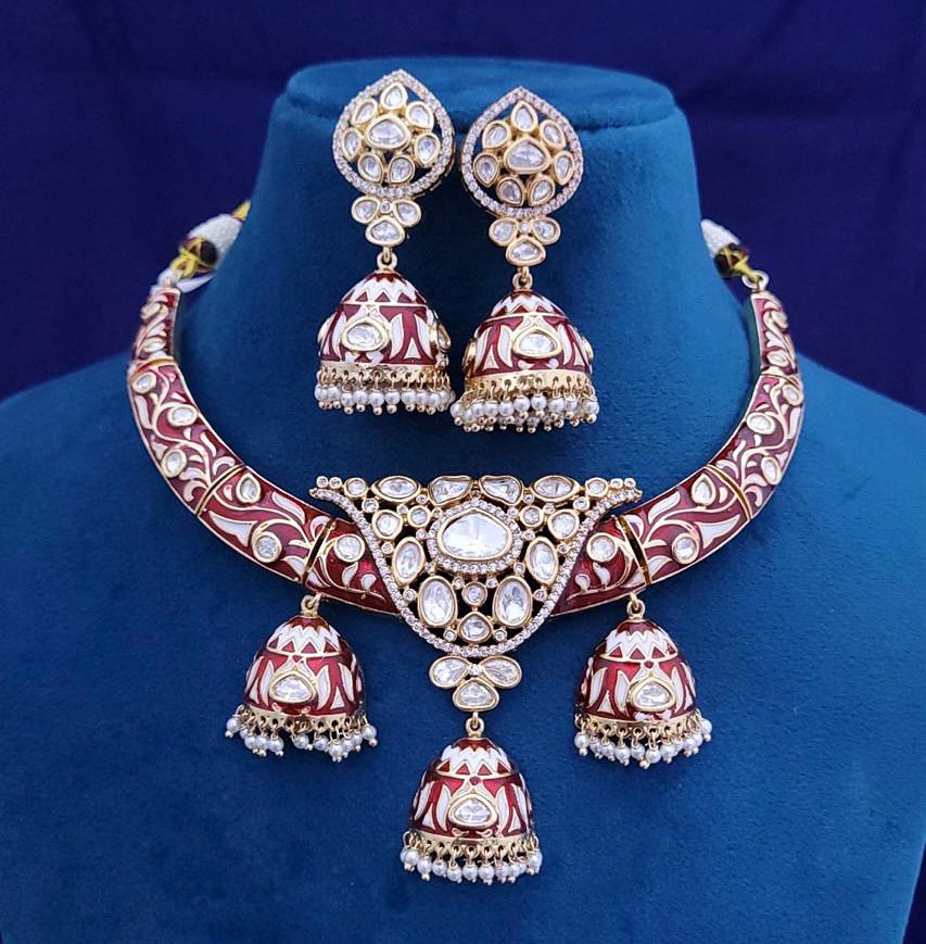 Meenakari Hasli Necklace & Jhumki Earrings – Artistic Traditional Jewelry by Mercy Jewels