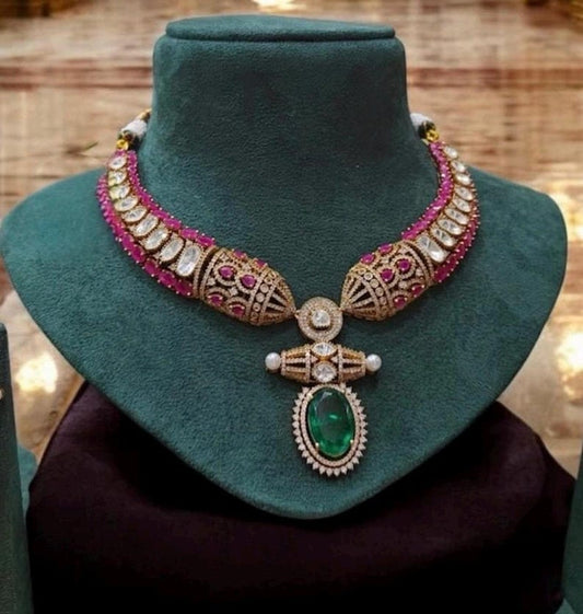 Luxury Ruby & Emerald Gold Necklace – Bridal Antique Kundan Choker
