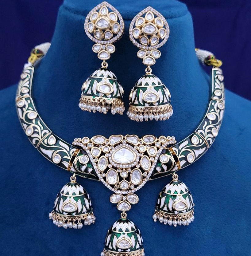 Meenakari Hasli Necklace & Jhumki Earrings – Artistic Traditional Jewelry by Mercy Jewels