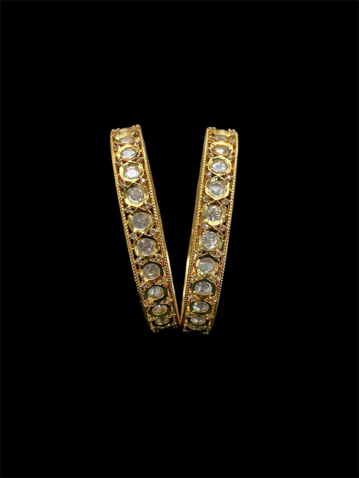 Luxury Polki Kundan Bangles for Women | Traditional Gold Finish Bridal Kada Set