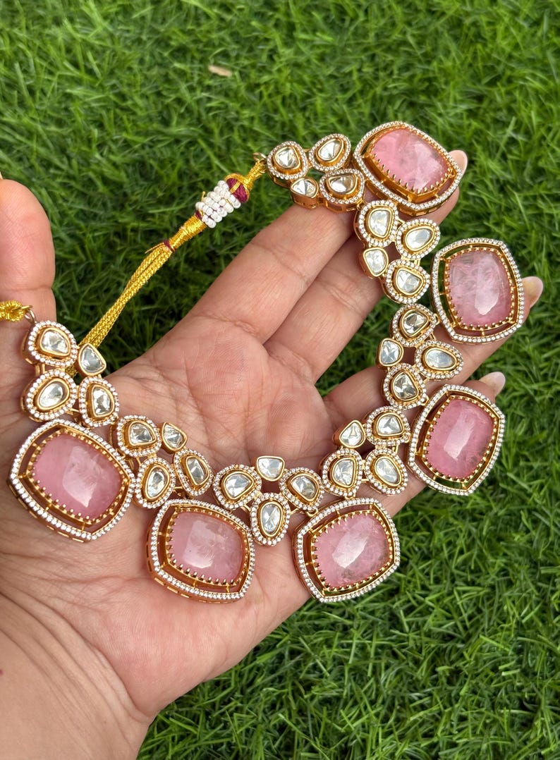 Victorian Doublet Polki Necklace in Brass – Royal Elegance with Timeless Craftsmanship