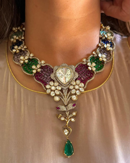 Polki Moissanite Hasli & Big Earrings – Grand Bridal Jewelry by Mercy Jewels