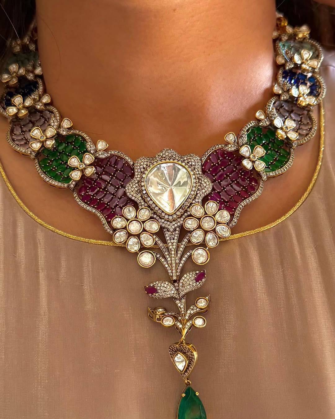 Polki Moissanite Hasli & Big Earrings – Grand Bridal Jewelry by Mercy Jewels