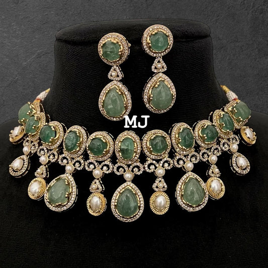 Sabhyasachi Inspired Luxury Multicolor Natural Stone Necklace Set with Earrings | Bridal Statement Jewellery India