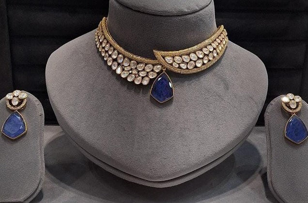 Polki Hasli Necklace with Doublet & Moissanite Stones – Crafted in Brass by Mercy Jewels