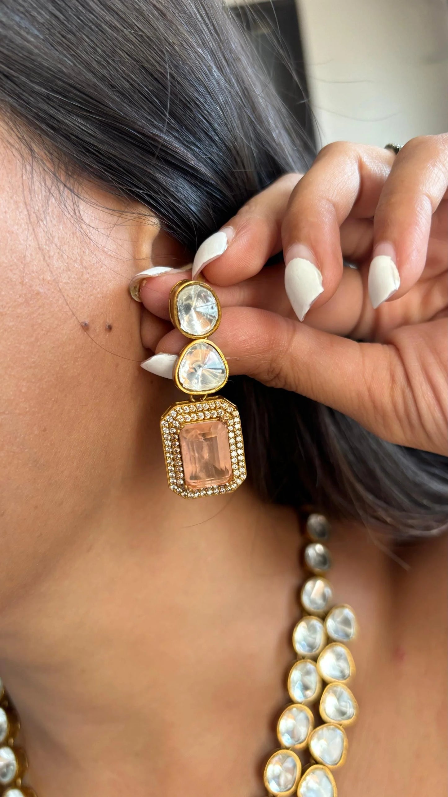 Double Layer Polki Necklace Set & Earrings – Elegant Ethnic Jewelry by Mercy Jewels