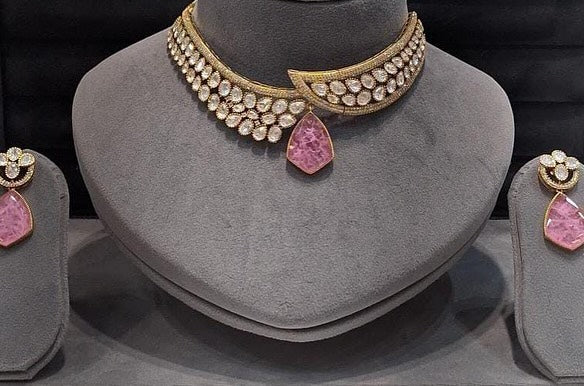 Polki Hasli Necklace with Doublet & Moissanite Stones – Crafted in Brass by Mercy Jewels