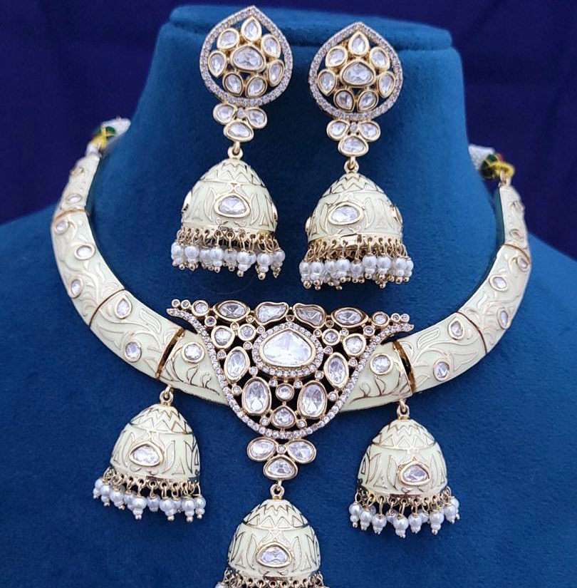 Meenakari Hasli Necklace & Jhumki Earrings – Artistic Traditional Jewelry by Mercy Jewels