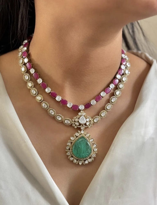 Double Line Necklace Set in Brass – Stylish Traditional Jewelry by Mercy Jewels