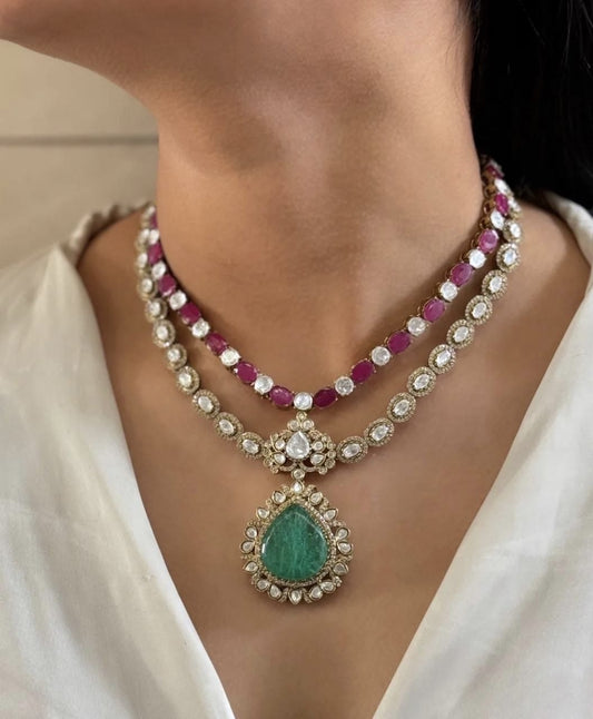 Double Line Necklace Set in Brass – Stylish Traditional Jewelry by Mercy Jewels