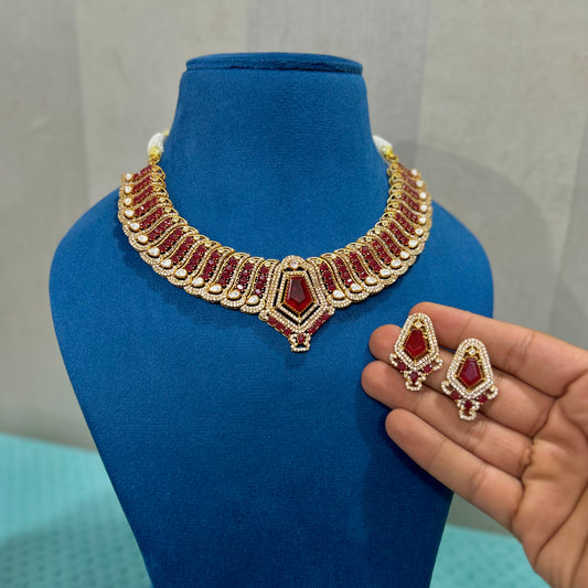 Elegant Green Stone Statement Necklace Set with Matching Earrings | Gold-Plated Bridal Jewelry