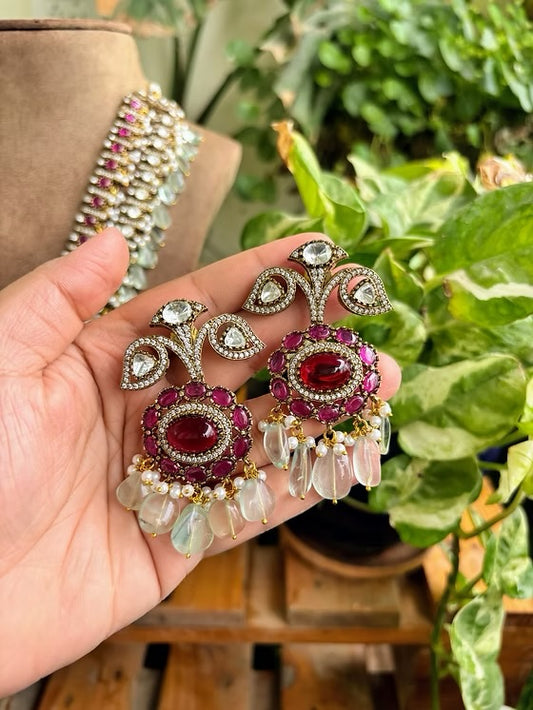 Trandy Fluoride Beads long rani haar nacklace set with pair of earrings