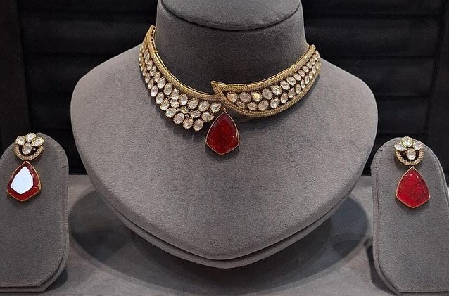 Polki Hasli Necklace with Doublet & Moissanite Stones – Crafted in Brass by Mercy Jewels