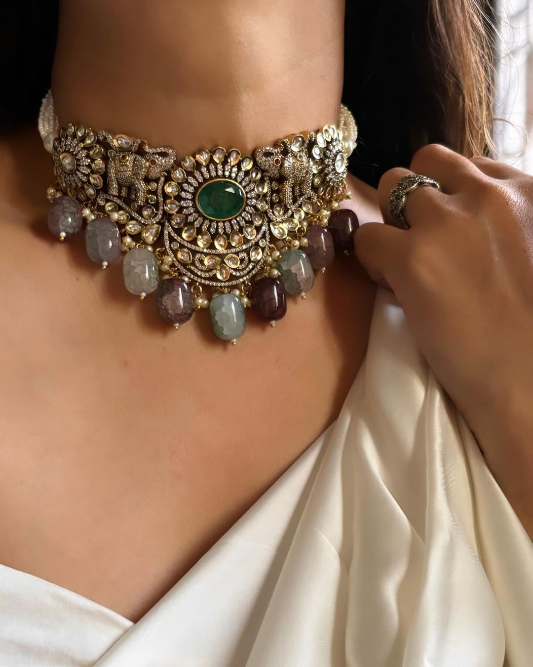 Emerald Green Elephant Choker – Unique Traditional Jewelry by Mercy Jewels