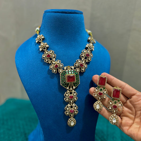 Royal Kundan Ruby & Emerald Statement Necklace Set with Earrings | Bridal & Party Wear Jewelry