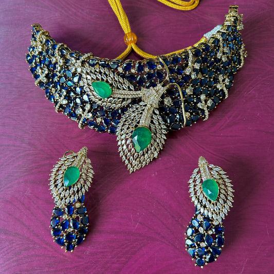 Royal Blue & Emerald Statement Necklace Set with Earrings | Bridal Party Jewelry