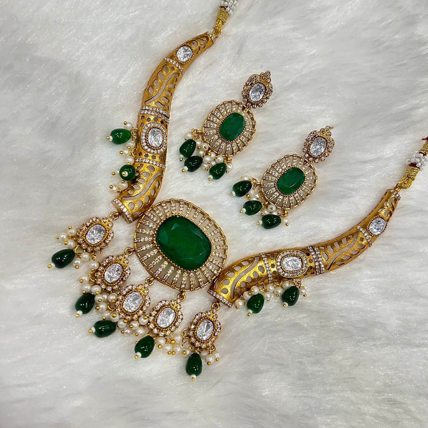 Doublet Stone Hasli Necklace & Earrings – Elegant Ethnic Jewelry by Mercy Jewels