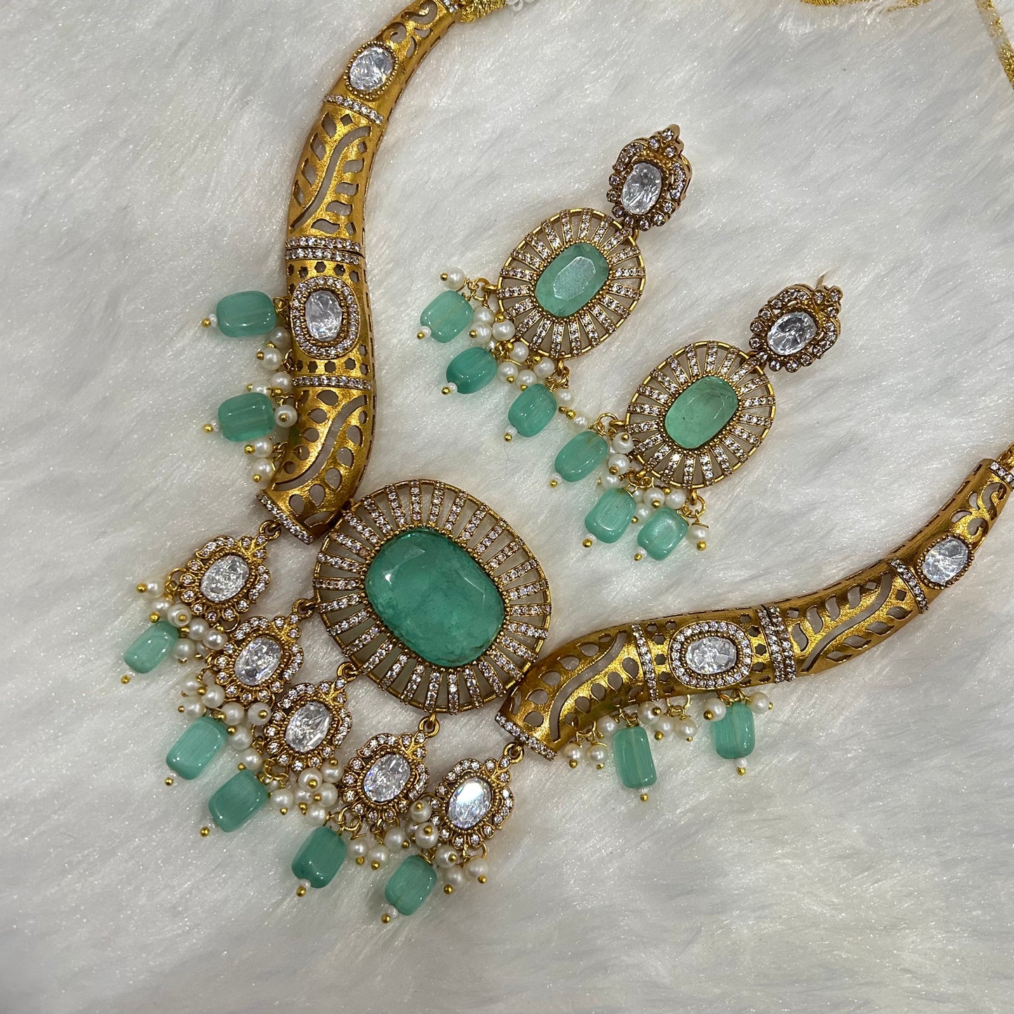 Doublet Stone Hasli Necklace & Earrings – Elegant Ethnic Jewelry by Mercy Jewels