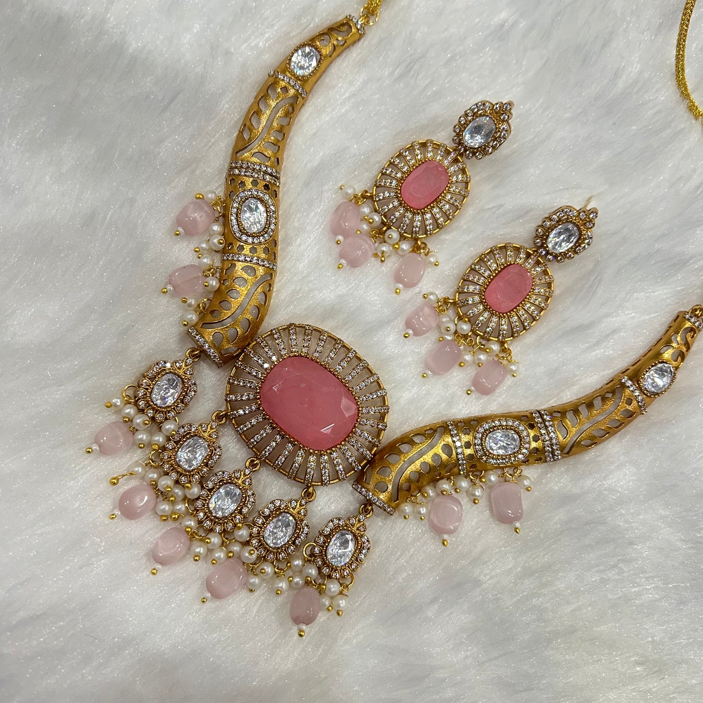 Doublet Stone Hasli Necklace & Earrings – Elegant Ethnic Jewelry by Mercy Jewels