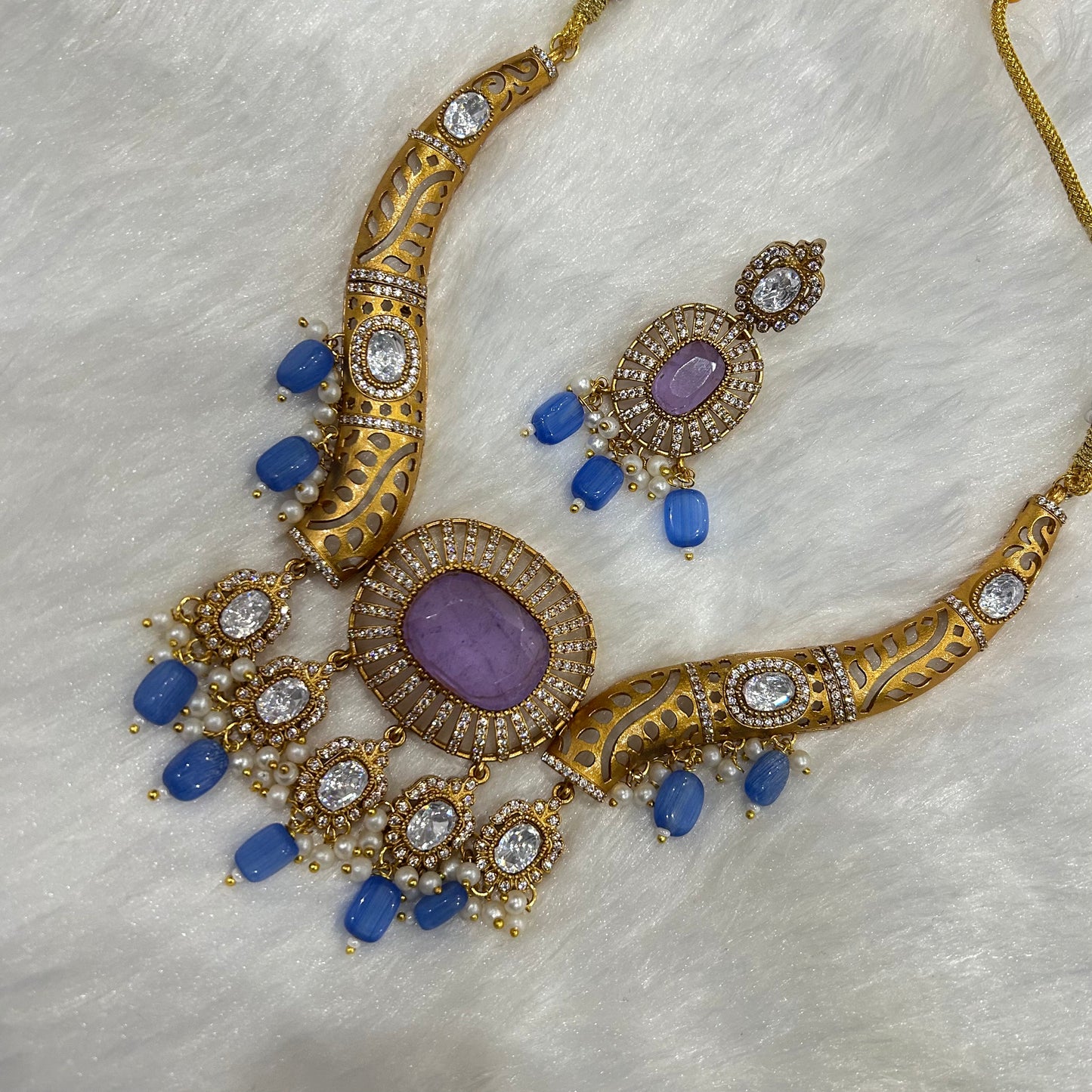 Doublet Stone Hasli Necklace & Earrings – Elegant Ethnic Jewelry by Mercy Jewels
