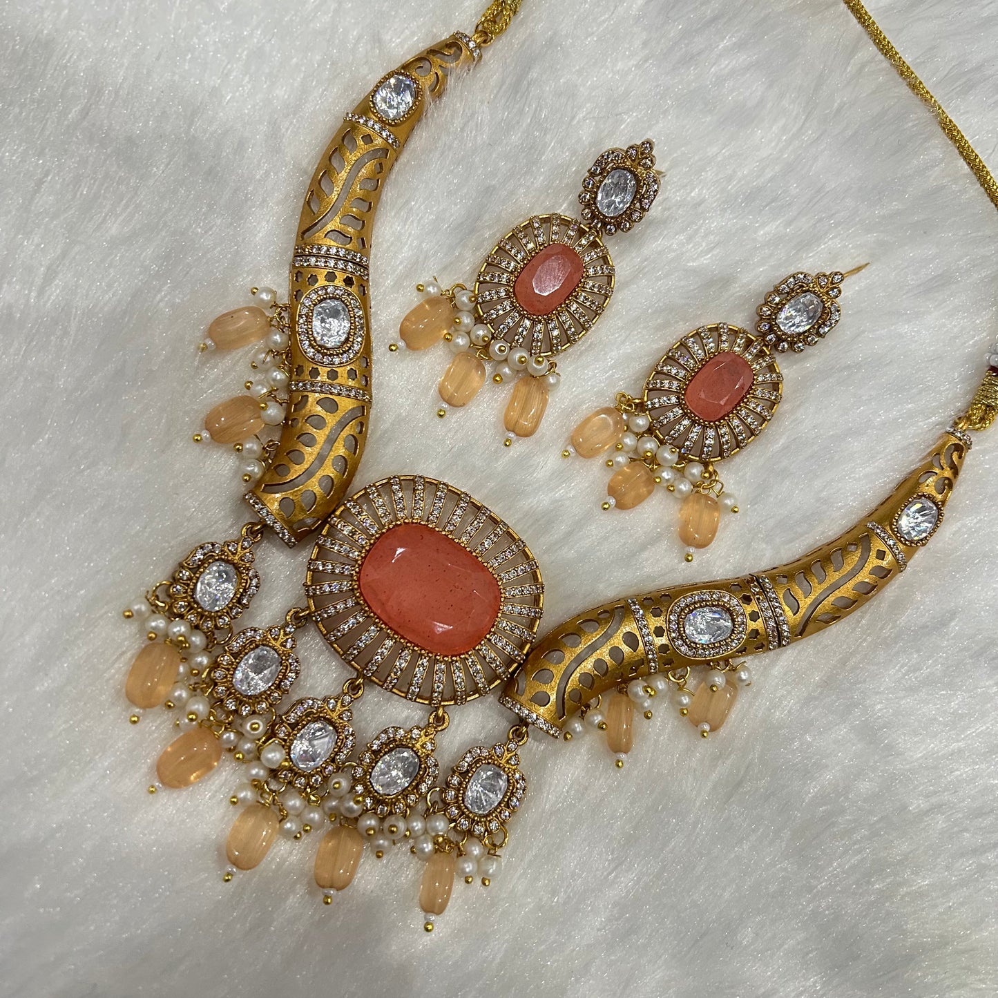 Doublet Stone Hasli Necklace & Earrings – Elegant Ethnic Jewelry by Mercy Jewels