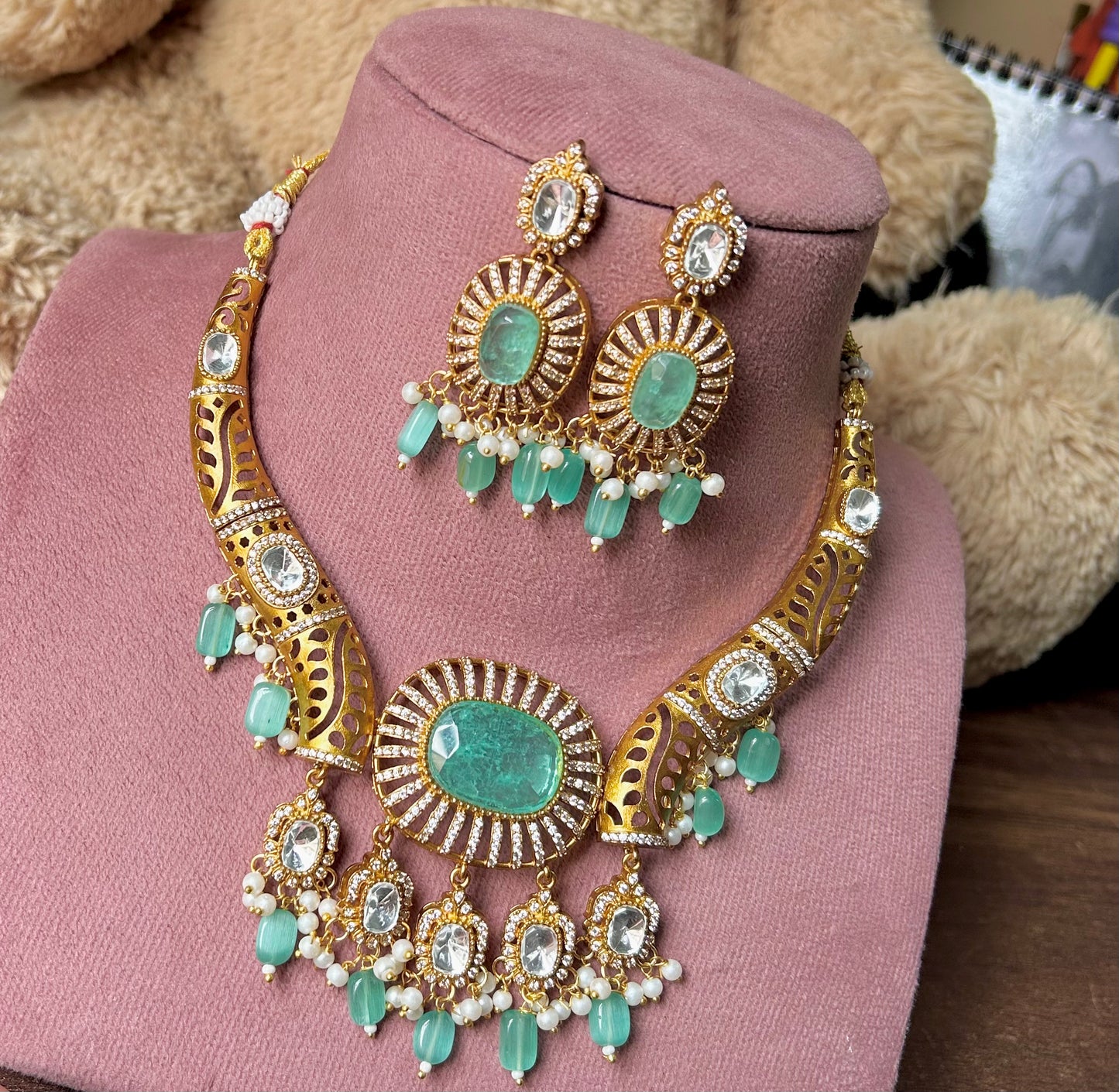 Doublet Stone Hasli Necklace & Earrings – Elegant Ethnic Jewelry by Mercy Jewels