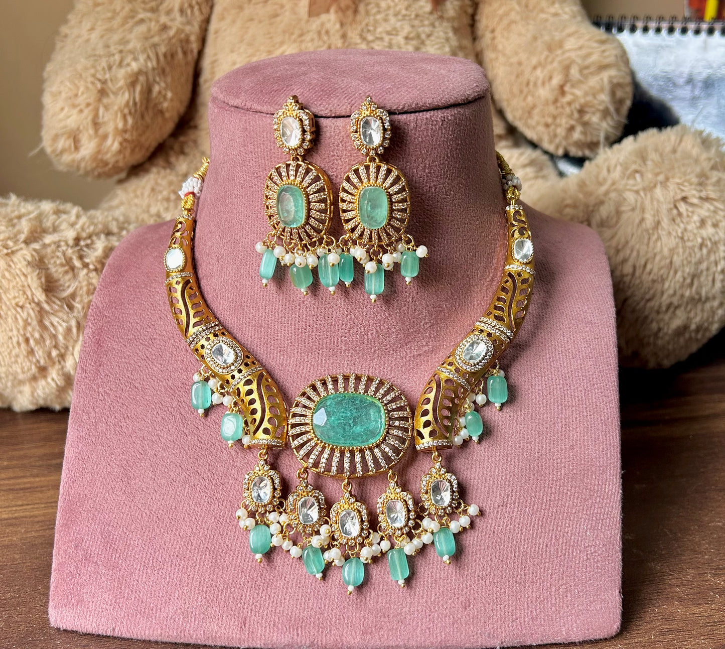 Doublet Stone Hasli Necklace & Earrings – Elegant Ethnic Jewelry by Mercy Jewels