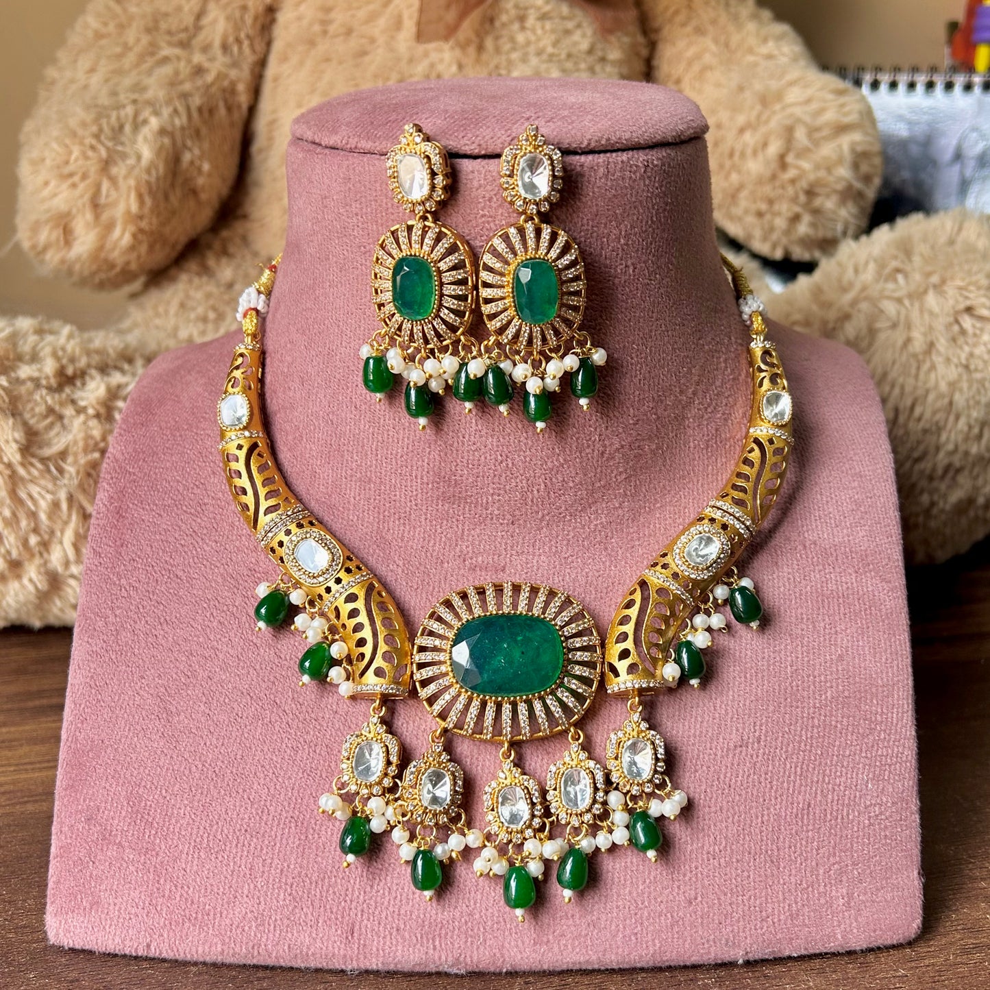 Doublet Stone Hasli Necklace & Earrings – Elegant Ethnic Jewelry by Mercy Jewels