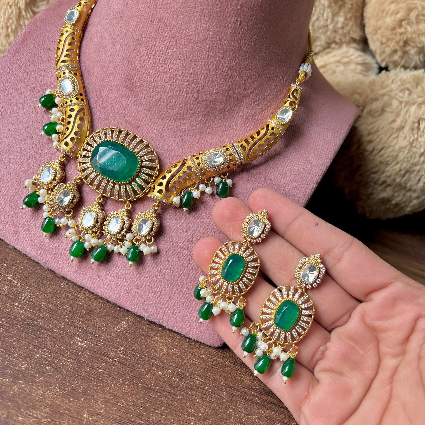 Doublet Stone Hasli Necklace & Earrings – Elegant Ethnic Jewelry by Mercy Jewels