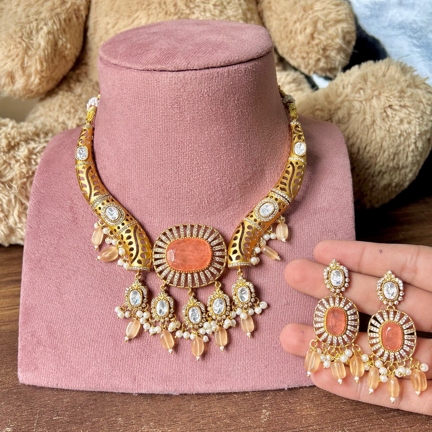 Doublet Stone Hasli Necklace & Earrings – Elegant Ethnic Jewelry by Mercy Jewels