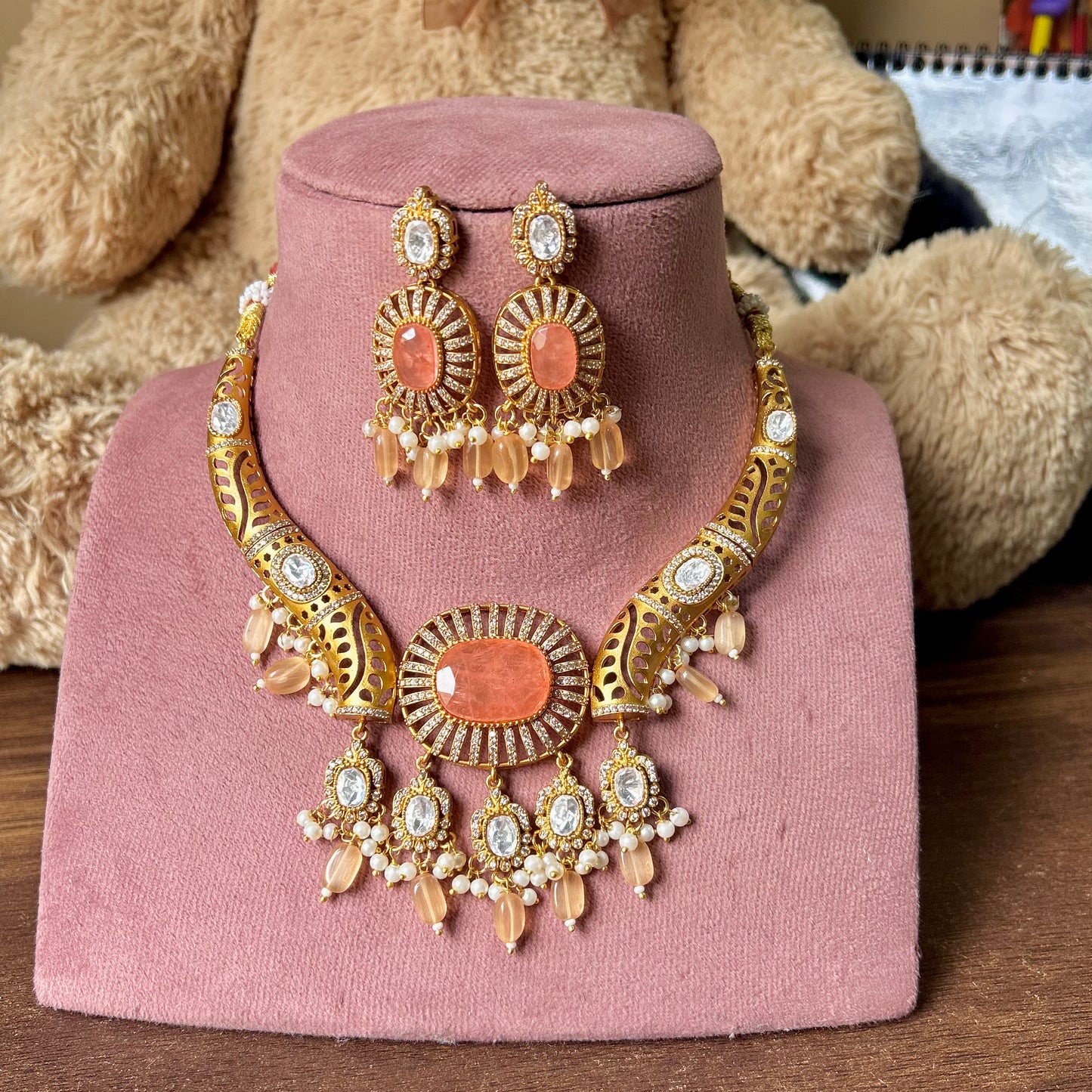Doublet Stone Hasli Necklace & Earrings – Elegant Ethnic Jewelry by Mercy Jewels