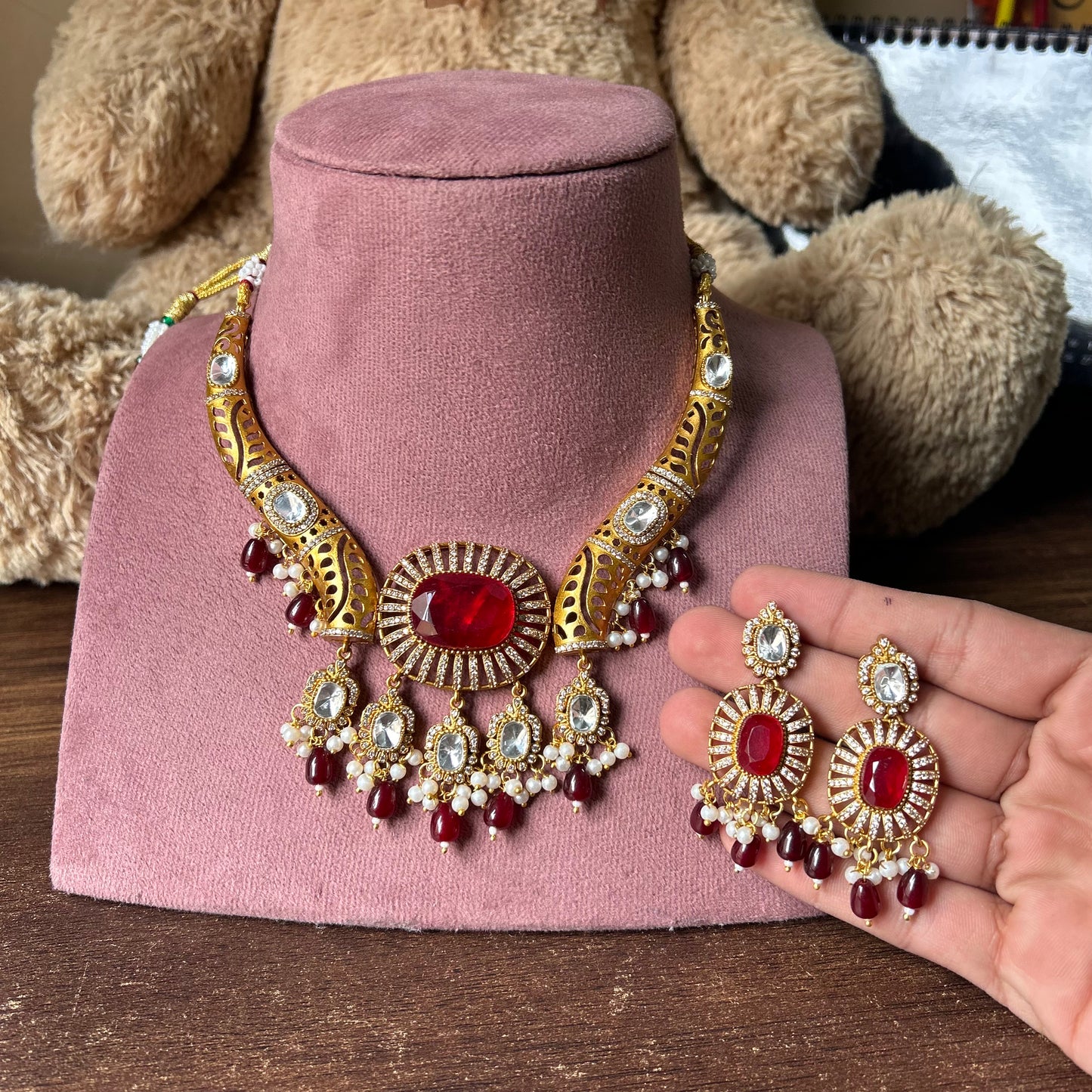 Doublet Stone Hasli Necklace & Earrings – Elegant Ethnic Jewelry by Mercy Jewels