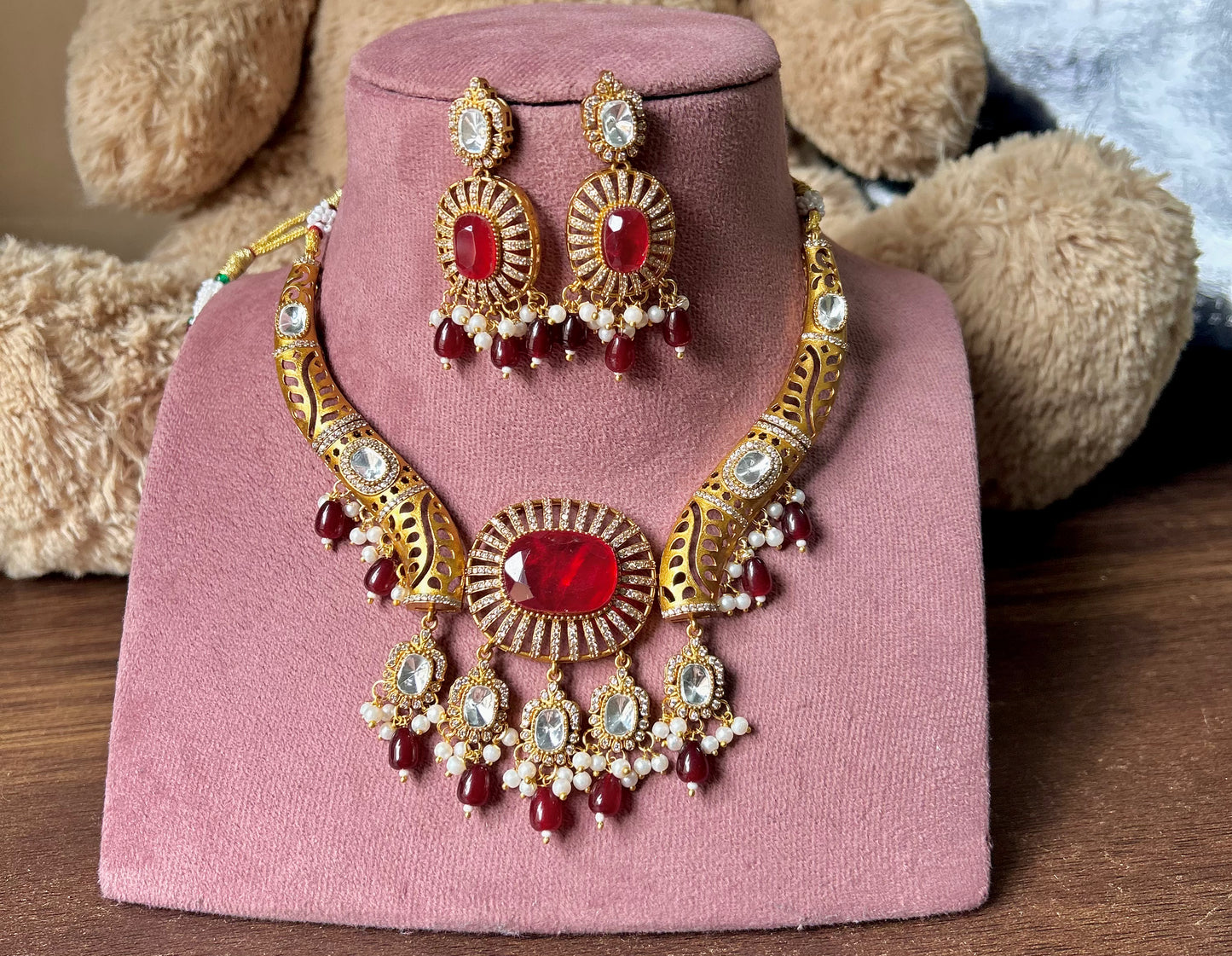 Doublet Stone Hasli Necklace & Earrings – Elegant Ethnic Jewelry by Mercy Jewels