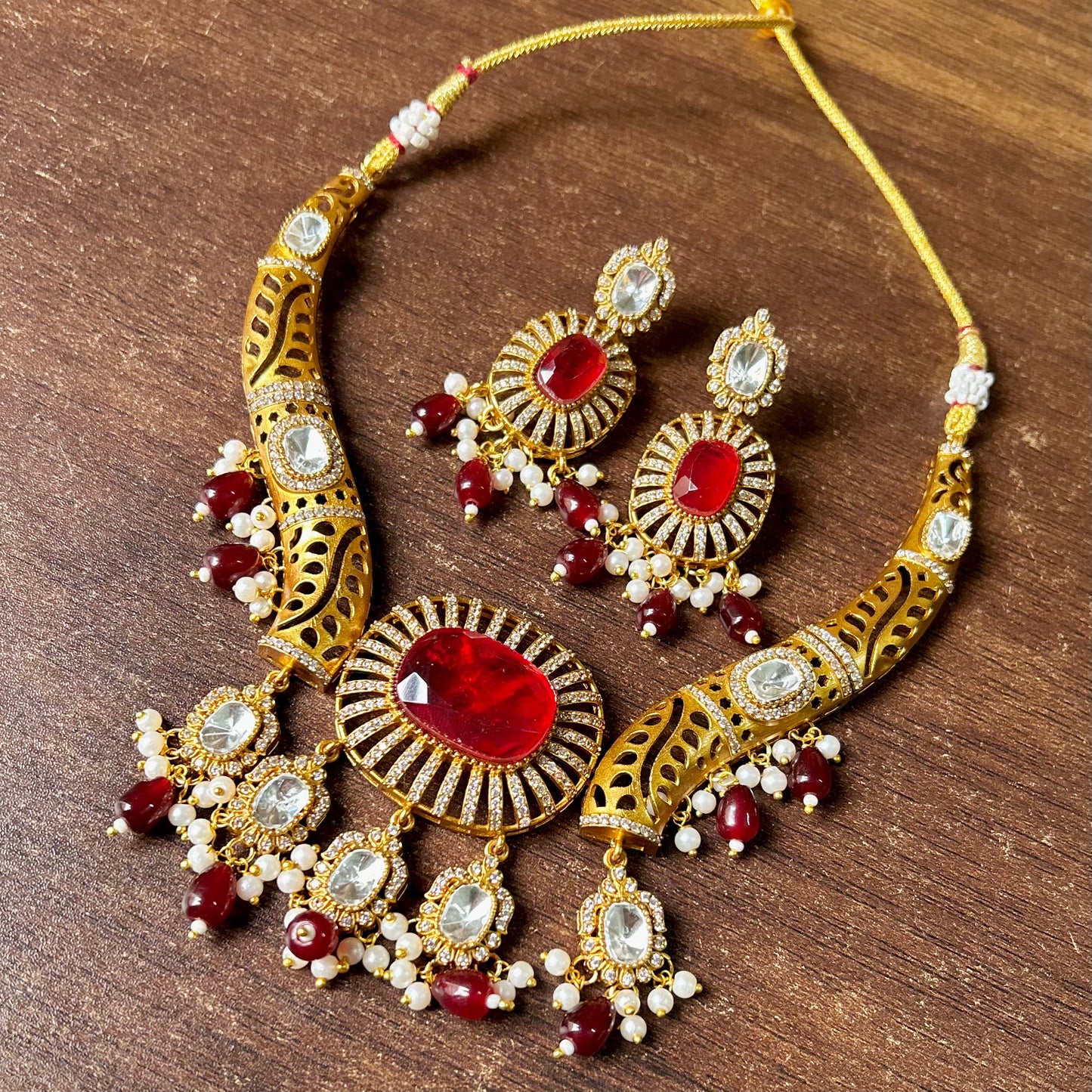 Doublet Stone Hasli Necklace & Earrings – Elegant Ethnic Jewelry by Mercy Jewels