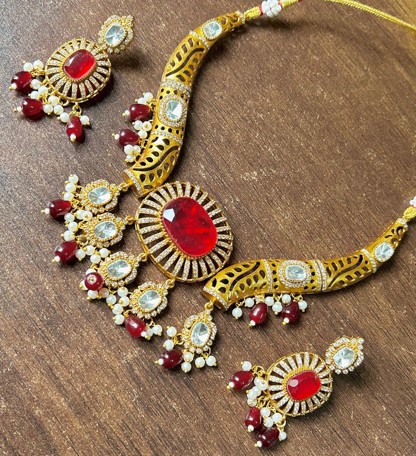 Doublet Stone Hasli Necklace & Earrings – Elegant Ethnic Jewelry by Mercy Jewels