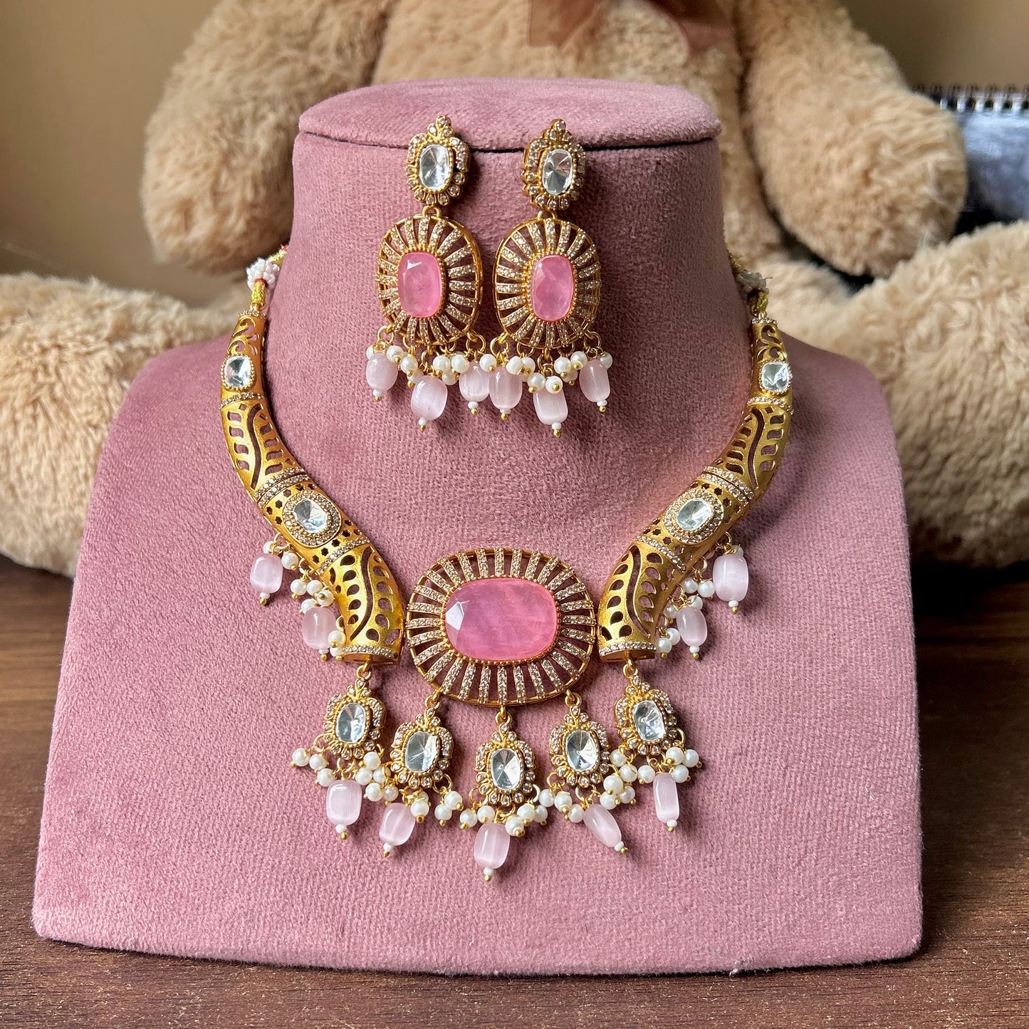 Doublet Stone Hasli Necklace & Earrings – Elegant Ethnic Jewelry by Mercy Jewels