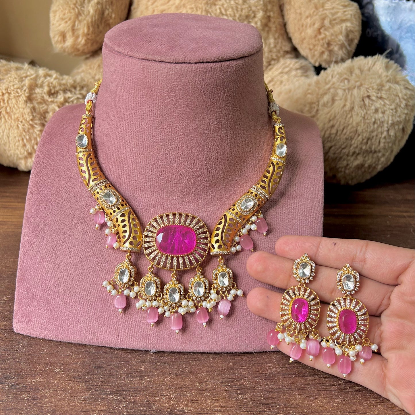 Doublet Stone Hasli Necklace & Earrings – Elegant Ethnic Jewelry by Mercy Jewels