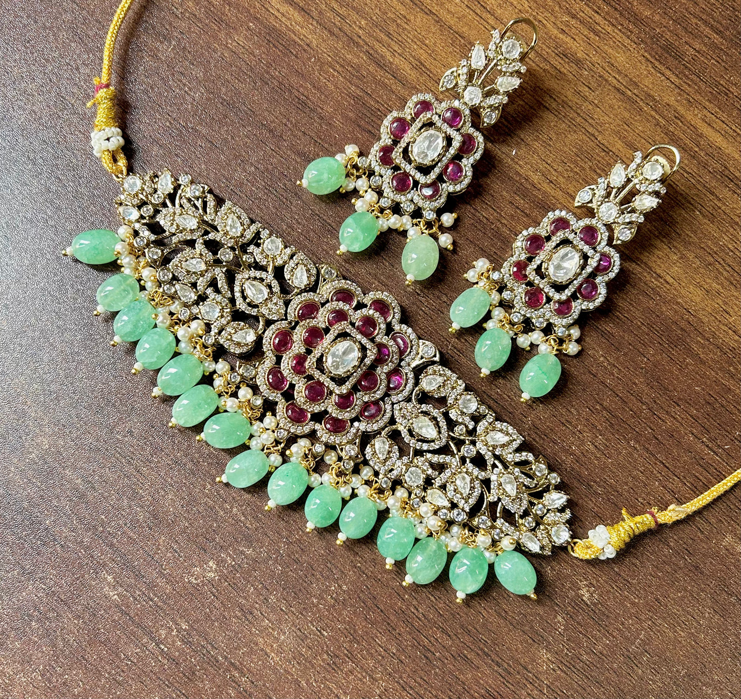 Polki Fluorite Beads Choker Set – Artistic Ethnic Elegance by Mercy Jewels