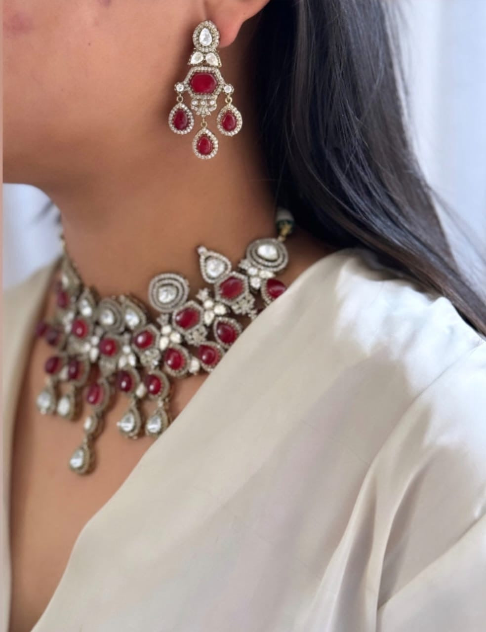 Doublet Moissanite Polki Kundan Necklace Set – Luxe Bridal Jewelry by Mercy Jewels