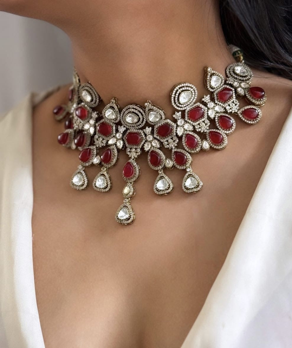 Doublet Moissanite Polki Kundan Necklace Set – Luxe Bridal Jewelry by Mercy Jewels