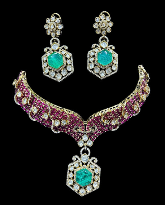 Polki Diamond Necklace Sabyasachi Inspired Green Ruby Kundan Doublet jewelry Moissanite Indian Bridal Choker