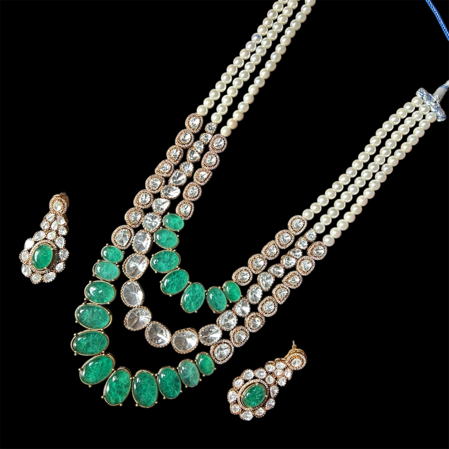 Polki Stone Pearl Long Mala – Elegant Traditional Jewelry by Mercy Jewels